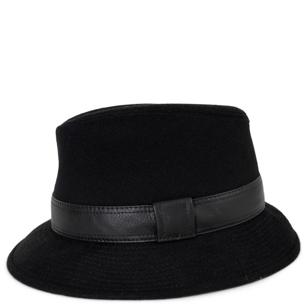 Hermès Funky Fedora Hat Black Cashmere Leather Trim 58