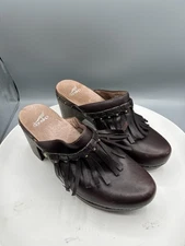 Dansko Clog Shoes Womens Size 41 Brown Leather Fringe Studded Mule Heels