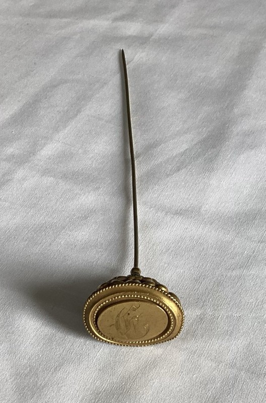 Vintage Antique Art Deco Hat Pin Filigree Brass Stamped Design 40’s