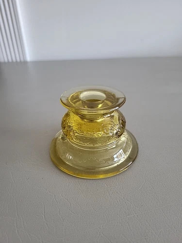 Vintage Federal Depression Glass Madrid Amber Yellow Candle Holder