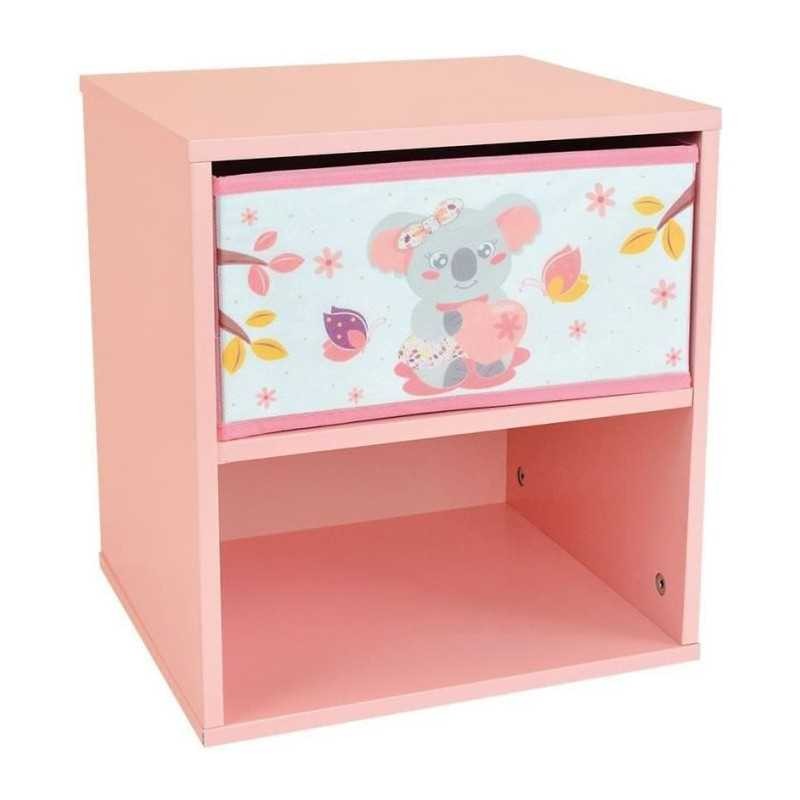 Chevet enfant table de nuit koala blanc 36x33x30cm meuble de rangement chambre junior