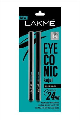 Lakme Eyeconic Kajal Deep Black Kohl Smudge Proof 24 hr Twin Pack - Free Ship US