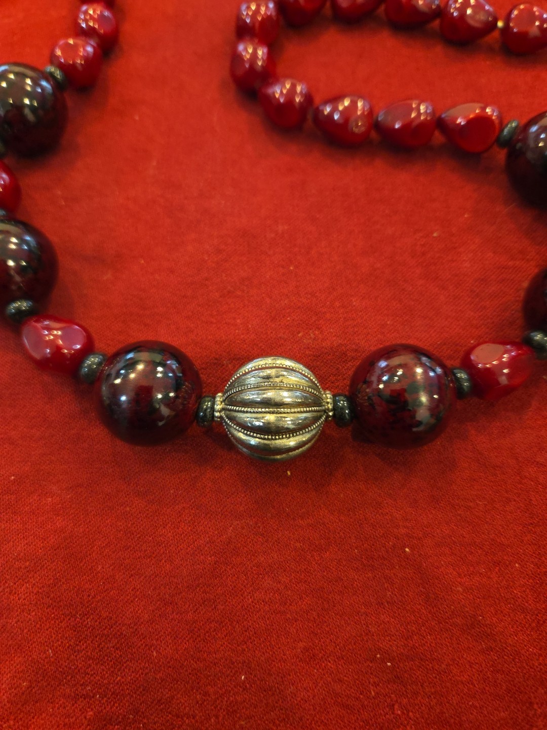 Red Tones Silver Statement Necklace - image 4