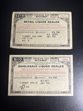 1945-46 US Special Tax Stamp Pair Retail & Wholesale Liquor Dealer NYC
