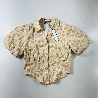 Bagatelle Blouse Top Tan Floral Puffy Sleeves Women s Size Small Brand New
