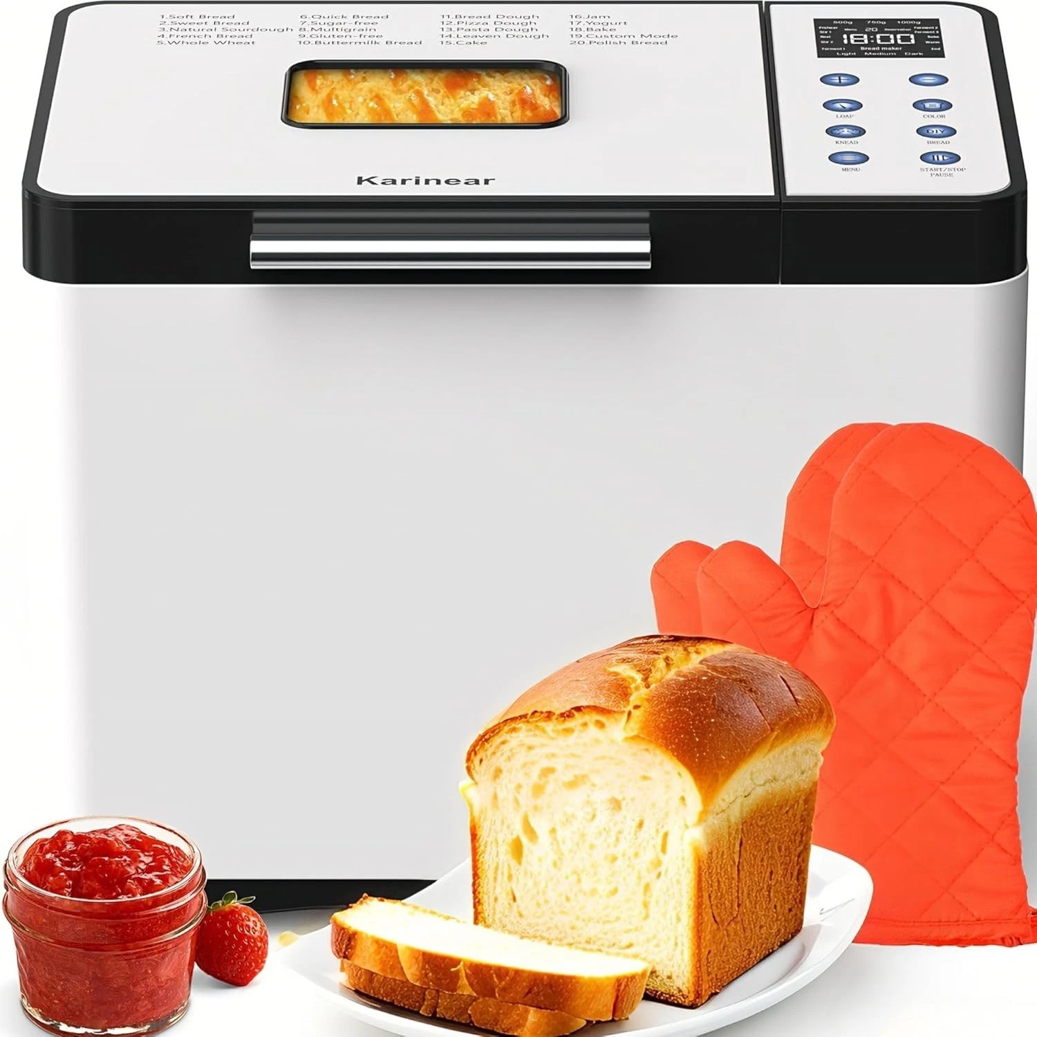 Karinear Bread Maker, Upgrade 20 Function Non-stick Pan Bread Machine with Glove