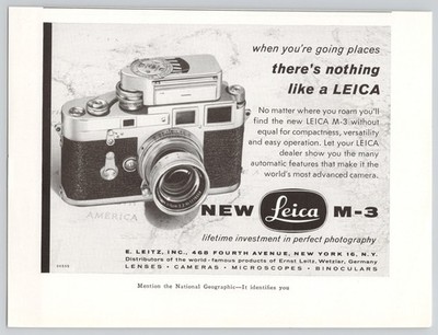 Leica M-3 Ernst Leitz Camera Lenses Microscopes Map 1955 Vintage Print Ad