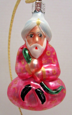 Radko Swami Guru Snake Charmer Christmas Ornament Pink Robe Green Snake