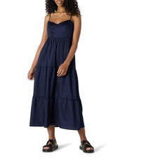 Amazon Essentials Women's Flare Empire Waisted Cotton Sateen Tiered Navy X-Large