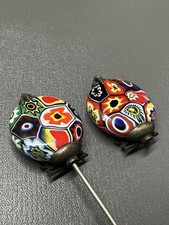 Antique Art Deco Murano Glass Cloak Clasp Pin Brooch Decorative Ends Millefiori
