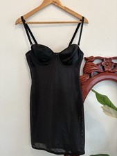 Vintage Olga 43395 Satin Cups Black Mesh Slip Dress 38C
