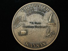 RB11112 NOS VINTAGE 1984  COLDWATER KANSAS  CENTENNIAL SOLID BRASS BUCKLE