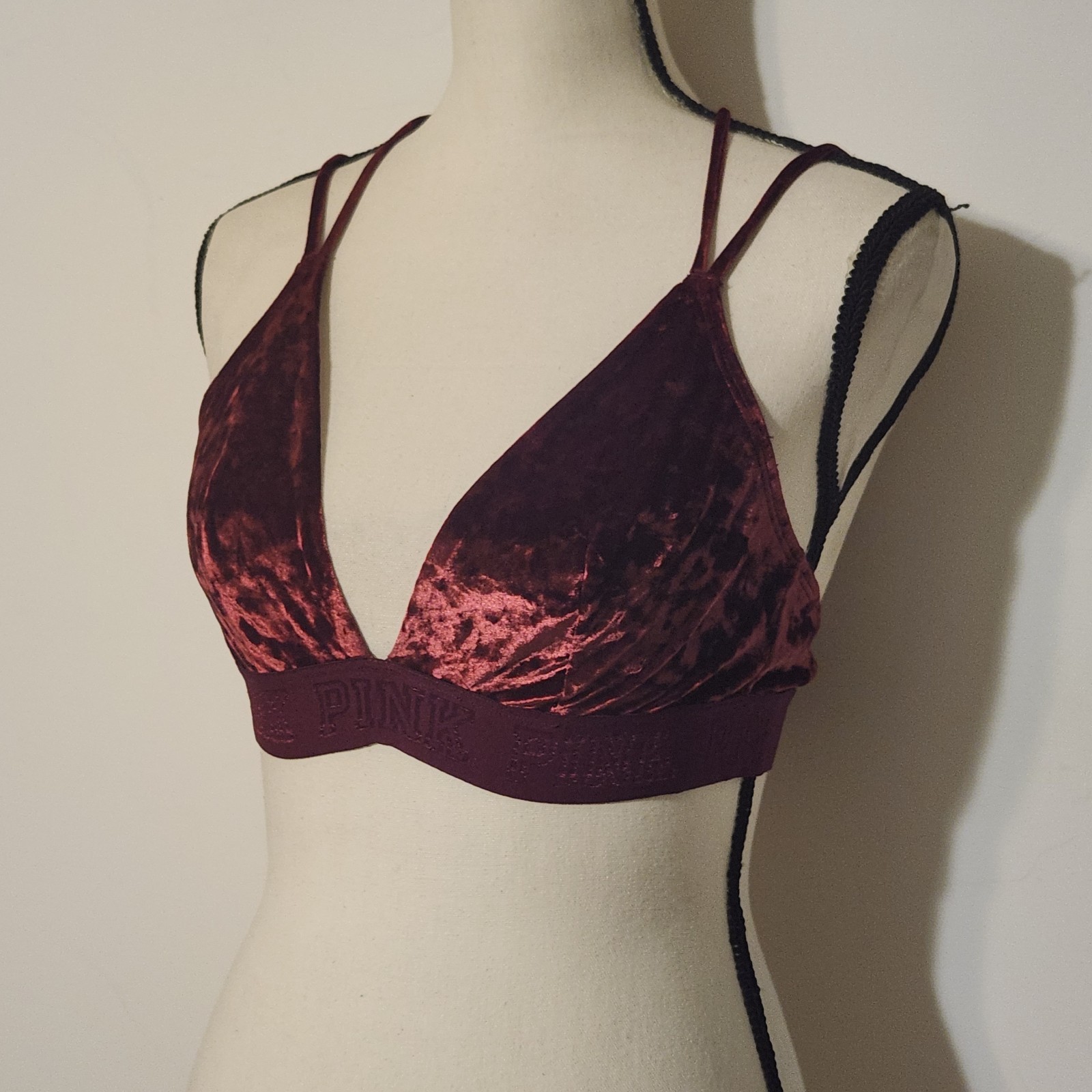 PINK Victorias secret  Burgundy Wine Red Crushed velvet Bra Bralet