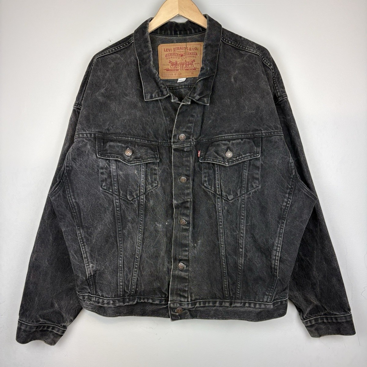 Vintage 90s Levi's Trucker Denim Jacket Mens XL Black 70598 4159