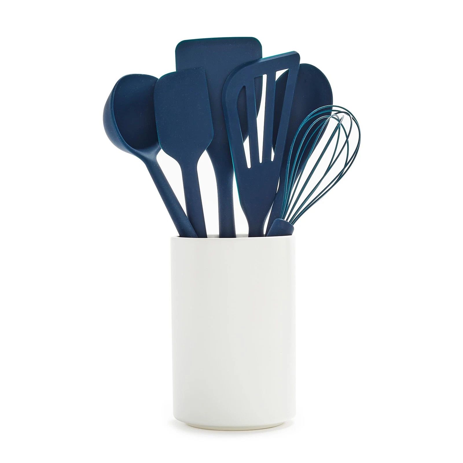 Silicone 6 Piece Cooking Utensil Set & Holder, Spoon, Spatulas, Whisk, Ladle,...