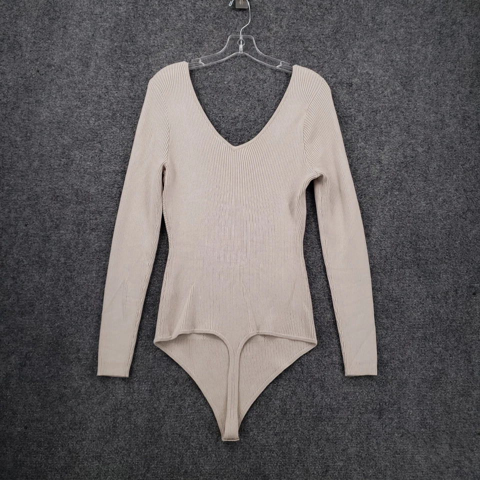 Body Abercrombie & Fitch Mujer XL Beige Tanga Acanalado Cuello en V Manga Larga Foto 2 de 4