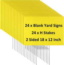 24 Sets Blank Yard Signs with Stakes 12 X 18 Inch Waterproof Garden Yard Signs D