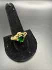 925 Gold Over Silver Ring with Green Center Stone Size 10