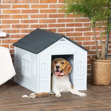 Image of Dog House Grey White PP 30x30x45cm Medium Waterproof Plastic Kennel 20kg Indoor