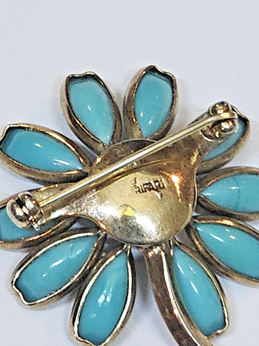 VTG Crown Trifari Alfred Philippe Blue Poured Glass Gold Tone Flower Brooch READ - Picture 13 of 16