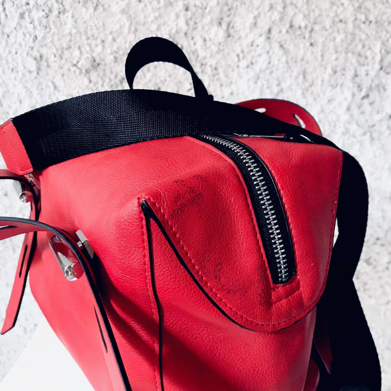 ZARA BASIC SQUARE TOTE BAG RED BLACK SILVER HANDL… - image 8