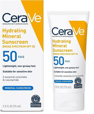 CeraVe Hydrating Mineral Face Sunscreen, SPF50, 2.5oz, Exp. 05/2029