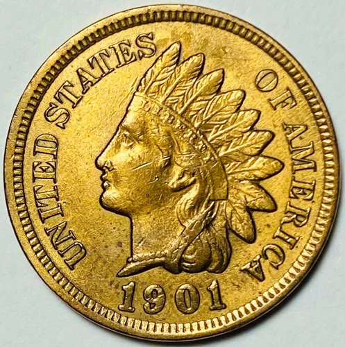 1901 (BU) INDIAN HEAD CENT COPPER PENNY 1c COIN (MS/GEM BU/UNCIRCULATED/RED)
