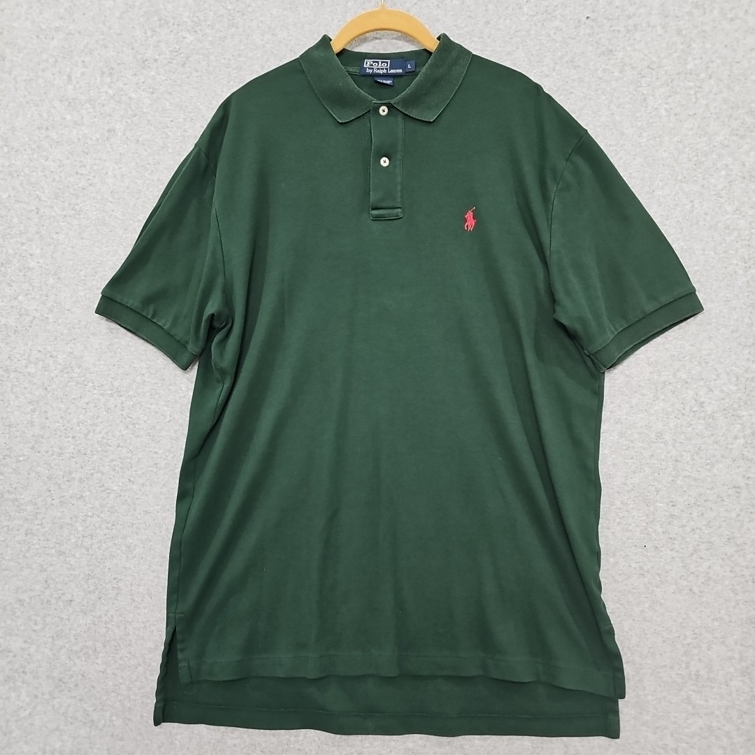 Polo Ralph Lauren camicia polo cotone taglia uomo L verde scuro rosso pony Y2k sensazione morbida
