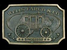 SJ09131 VINTAGE 1973 WELLS FARGO CO. SINCE 1852 SOLID BRASS BELT BUCKLE