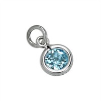 Sterlingsilber & Aquamarin 5Mm Rund Cz Kristall MäRz Geburtsstein Charm AnhäNger