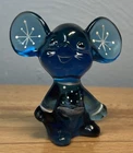 Fenton Art Blue Glass Mouse Hand-Painted Artist Signed Paperweight Figurine