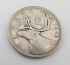 Canada 1942 25 Cents 25c Canadian Caribou Quarter Coin - 80% Silver - ASW .150oz