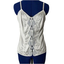 Ashley Taylor White Cream Ivory Lace Floral Lingerie Cami Sz Medium 100 Nylon