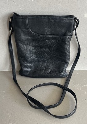 Margot Pebbled Leather Sling Crossbody Messenger Womens Handbag Black