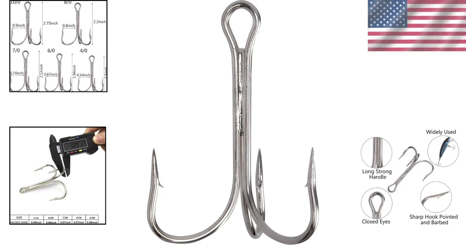 Shaddock Fishing 25Pcs High Carbon Treble Hooks for Tuna | Rust-Resistant Design - Image 2 of 4