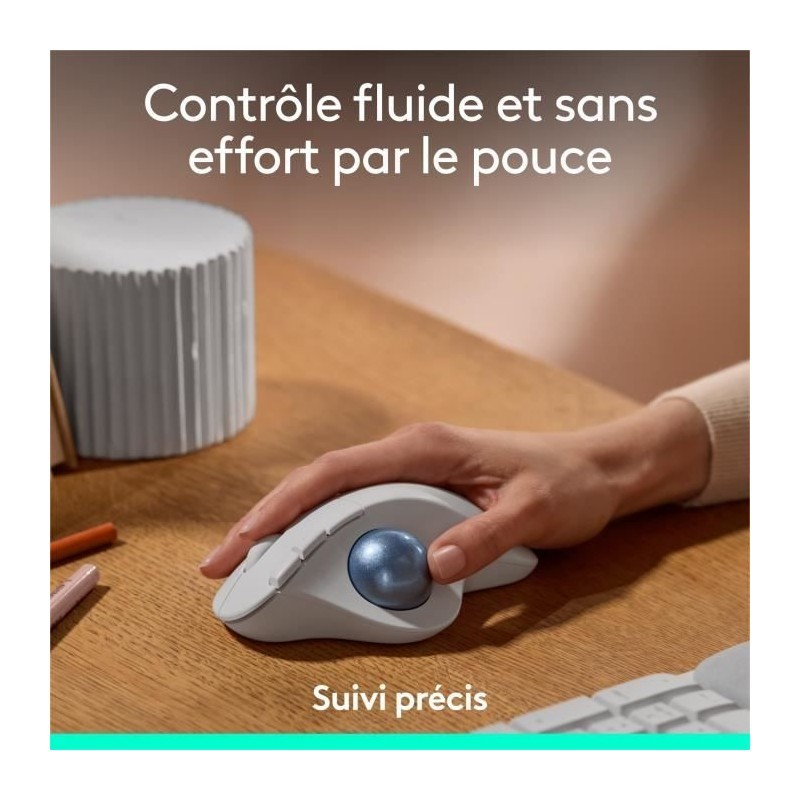 Souris ergonomique trackball sans fil Logitech ERGO M575S blanc Bluetooth PC Mac - 2