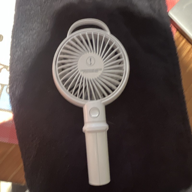 Mini Handheld Portable Fan White Foldable Stand/Handle Rechargeable 3-Speed