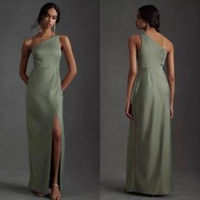 BHLDN Anthropologie Dylan One Shoulder Satin Side Slit Gown Miss Womens Size 10