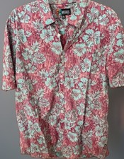 Men's XL Regular Pink Blue Floral Hawaiian Short Sleeve Button-Up Shirt