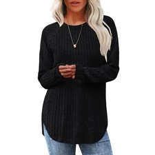 Ladies Long Sleeve Tunic Jumper Top Slouchy High-Low Hem Round Neck Blouse UK