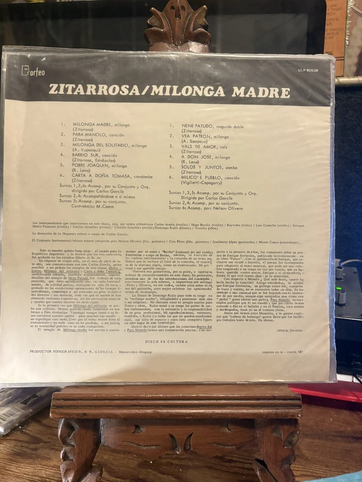 Alfredo Zitarrosa - Milonga Madre Orig Uruguay Orfeo 1970 LP Latin Folk Foto 4 de 4