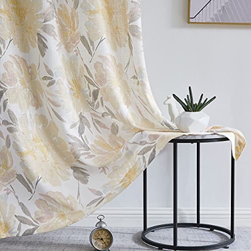 90 Inches Yellow Floral Window Curtain Panels for Living Room Bedroom,Yellow - Picture 2 of 7