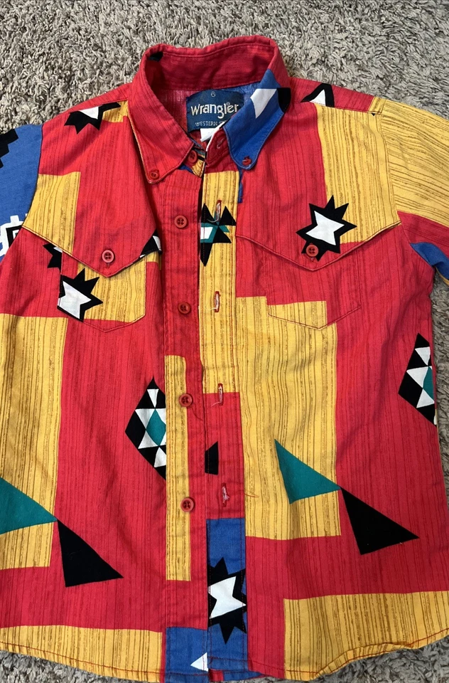 Vtg! WRANGLER Western Shirt AZTEC Southwestern COWBOY-Boy Size 6 - Image 2 of 4