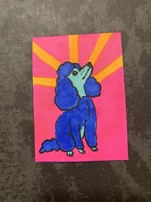 Blue Poodle Dog ACEO Marker Drawing By Madylyne Smith Art Trading Card