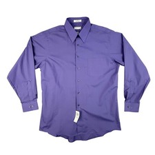 Van Heusen Mens 16.5 34/35 L Poplin Dress Shirt Eggplant Purple Wrinkle Free New