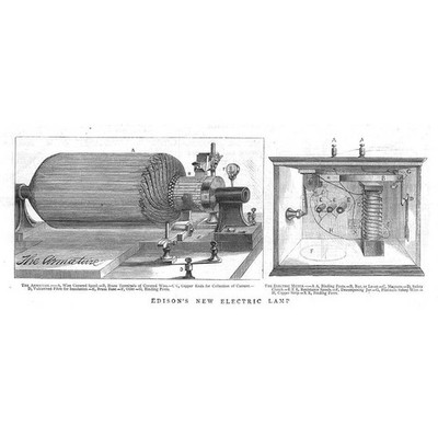 THE ARMATURE Edisons neue elektrische Lampe - antiker Druck 1880