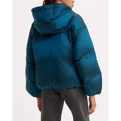 BUBBLE SHORTY PUFFER JACKET   Hood Metallic Blue Zip S relaxed fit y2k down cozy