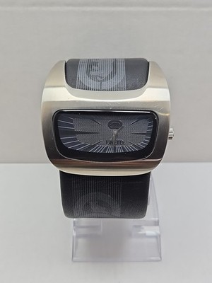 Vintage Marc Ecko The Galactica Black Leather Watch New Battery Mens Rare Y2K