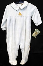 Vtg Disney Classic Pooh Sleeper sz 9 Months Blue Velour Winnie Bear Star Long