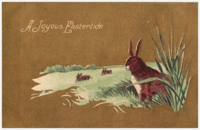 Vintage Victorian Postcard 1901-1910 A Joyous Eastertide - Bunny in the Grass